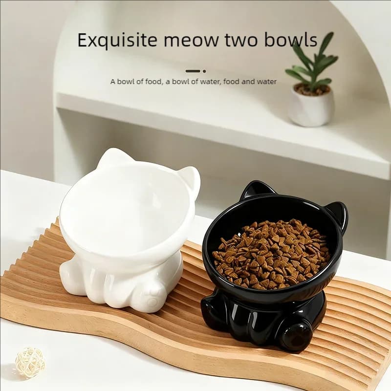 Large Capacity Elevated Slanted Anti Tip Cat Bowl Dual Purpose Pet Food And Water Feeder With Neck Protection Pet Supplies