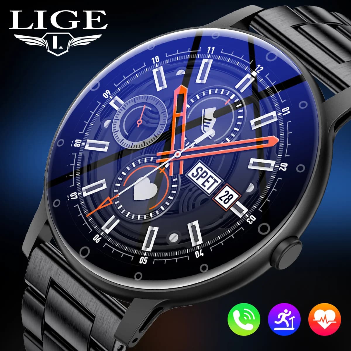 LIGE Smart Watch Bluetooth Call Outdoor Sport Fitness Voice Assistant Waterproof for Android IOS Smartwatch men's liquidation balances