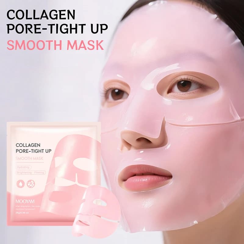 Maschera al Collagene Rosa, Pulizia Profonda, Riduzione dei Pori, Idratante, Lenitiva, Essenza per il Viso, Maschera in Foglio Nutriente per la Cura della Pelle