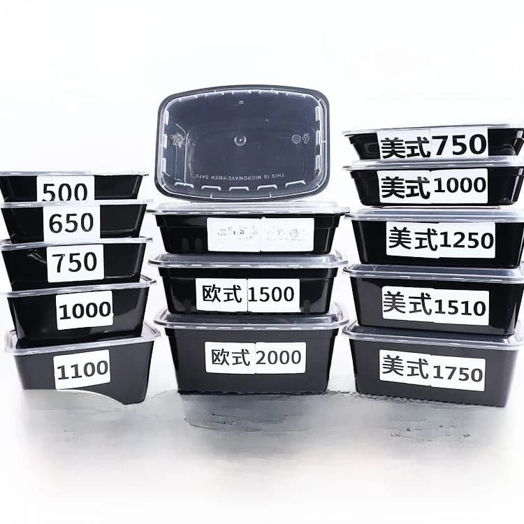 Contenitore per Alimenti in Plastica Nera Rinforzata di Grado Alimentare con Coperchio, per Uso Commerciale, Ristoranti Fast Food, Stoviglie Monouso