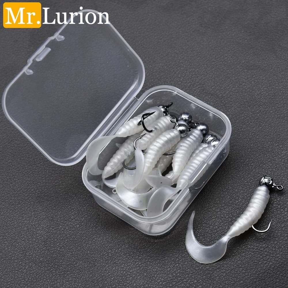 MrLurion 10pcs/box 4cm 13 Colors Silicon Artificial Lure Bait, Perch Tiny Grub Lure Worm Bait, for Fishing Accessory Pesca Isca