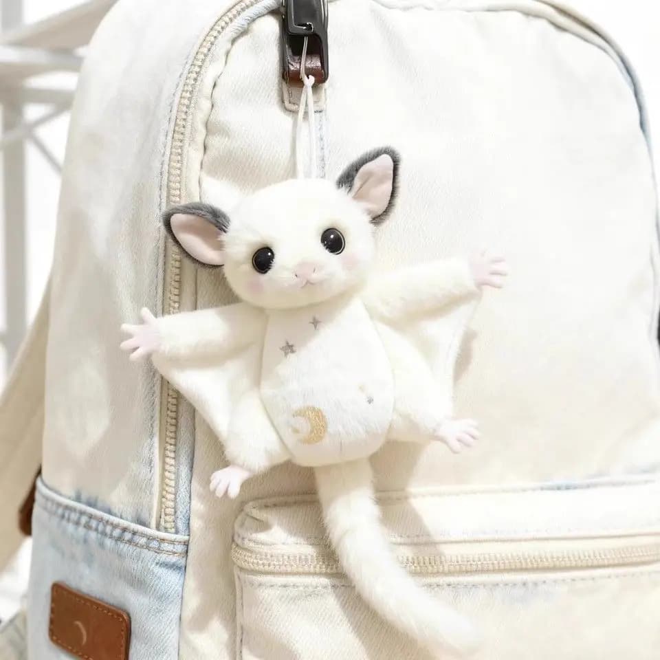 Simpatico ciondolo in peluche a forma di pipistrello volante, sugar glider, piccola statuetta, portachiavi, decorazione per zaino, regalo bambola di peluche