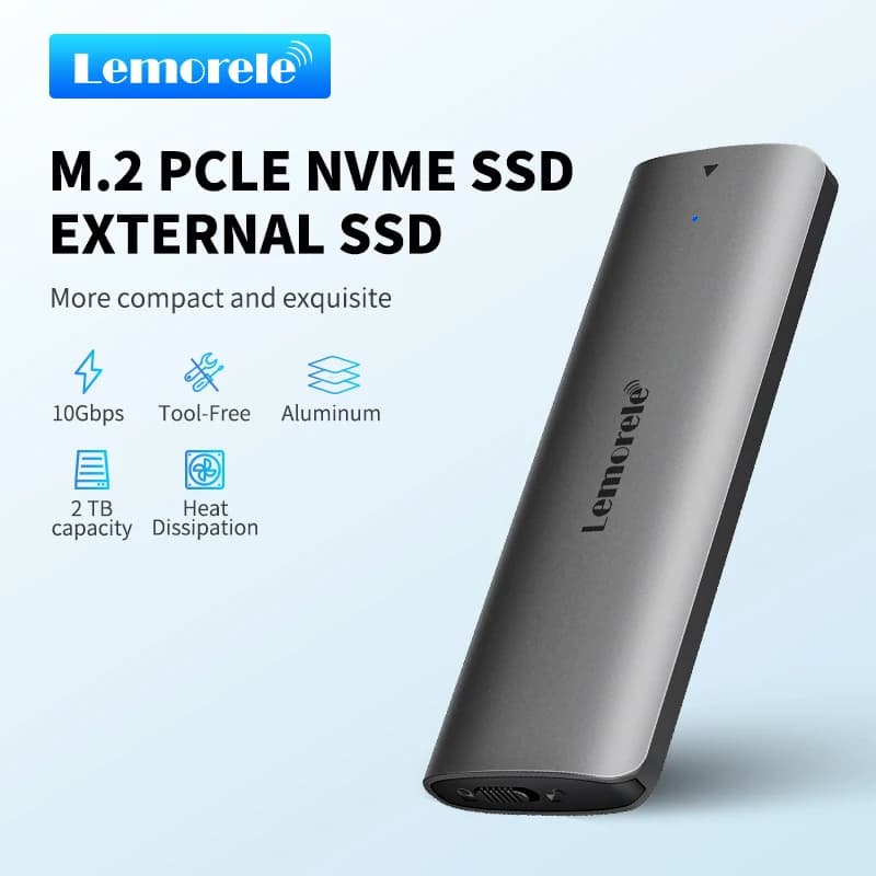 Lemorele Enclosure SSD M.2 NVMe USB 3.1 10Gbps PCIe, Case Esterno per SSD M.2 con Chiave M/B+M