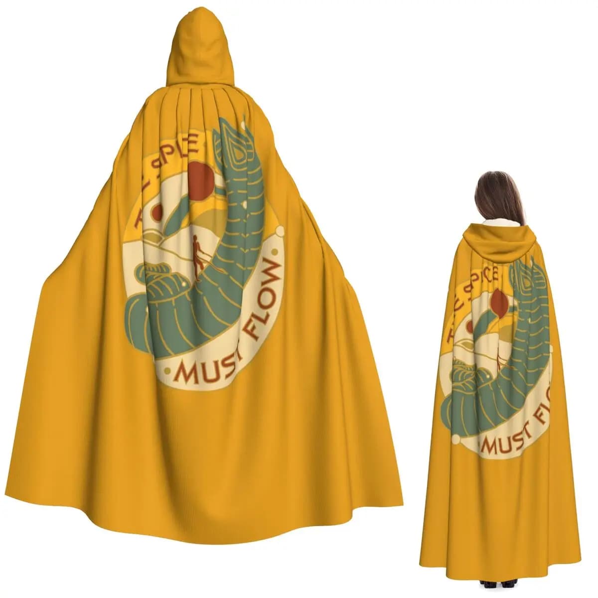 Mantello Lungo con Cappuccio 'The Spice Must Flow', Costume da Strega Medievale, Mantello per Cosplay, Halloween, Vampiro, Unisex per Adulti