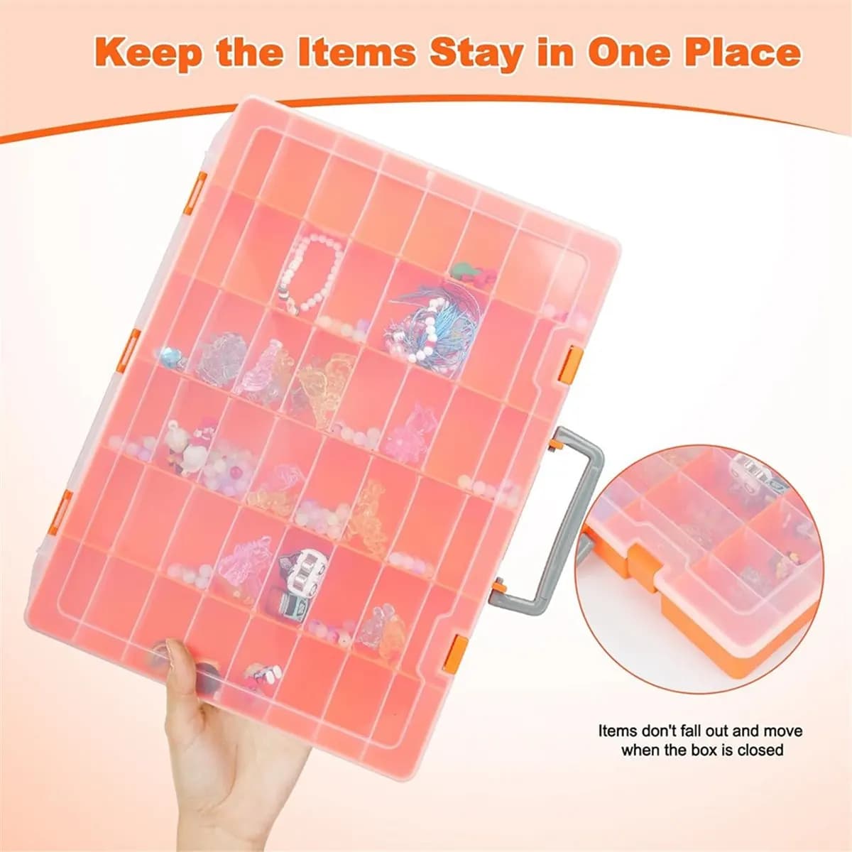 【POPULAR PICK】48 Grids Large Plastic Organizer Box with Adjustable Dividers, Beads Storage Containers Compartment Tackle Box Cas