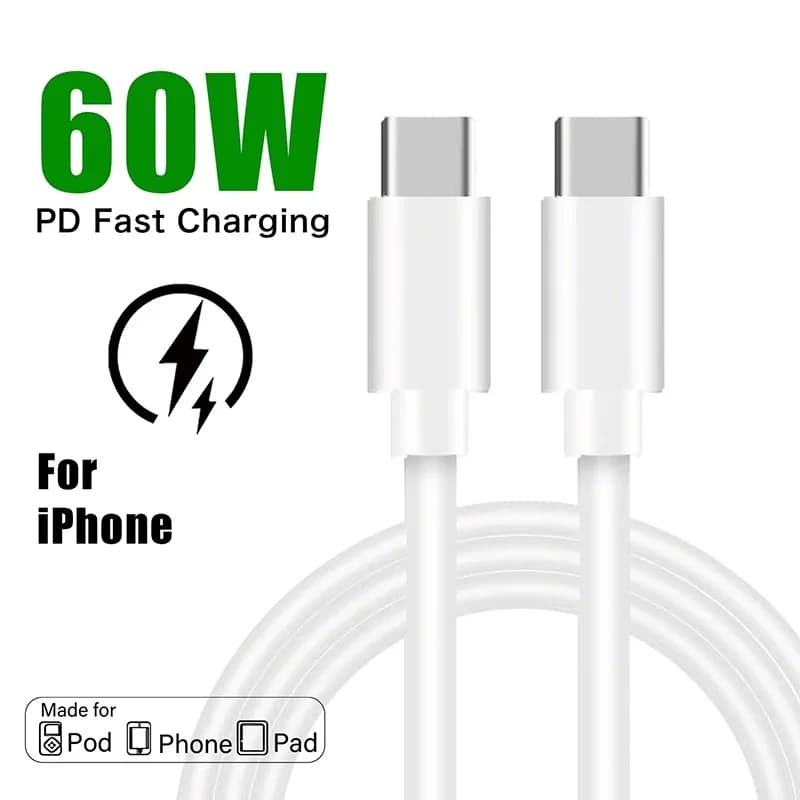 Cavo di Ricarica Rapida Tipo C 60W, Caricabatterie Super Veloce USB C a Tipo-C per iPhone, Xiaomi, Samsung, 1m 1.5m 2m