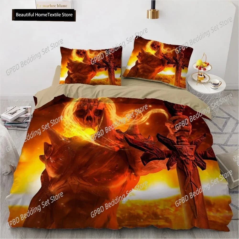Set copripiumino con teschio d'orrore 3D Demone Set biancheria da letto con mostro gotico scheletro Copripiumino nero per ragazzi, Queen Size completo