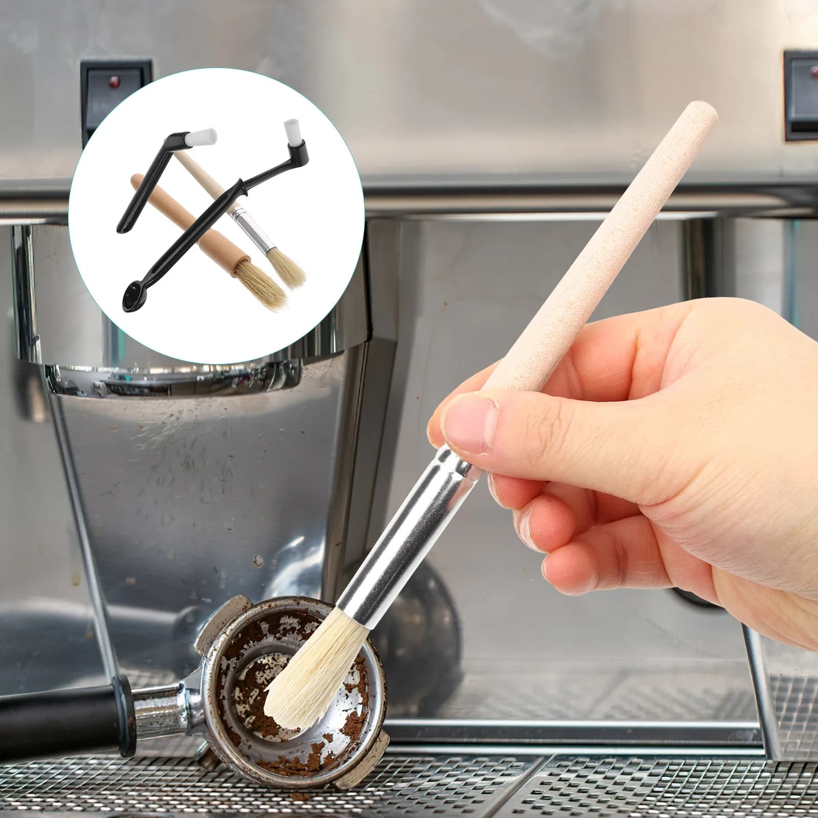 1Set Heavy Duty Coffee Machine Cleaning Brush Ergonomic Round Handle Premium Bristles Fast Easy Cleaning for Grinder Pasta Maker