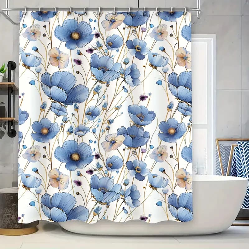 Tenda da bagno floreale blu Elegante ed elegante decorazione per doccia Tessuto impermeabile per accessori da bagno Idea regalo perfetta