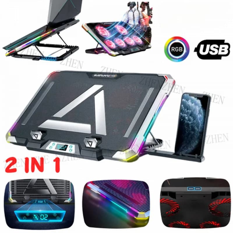 Y 2IN1 Tappetino di raffreddamento per laptop Radiatore per notebook Ventola di raffreddamento Supporto per telefono RGB USB