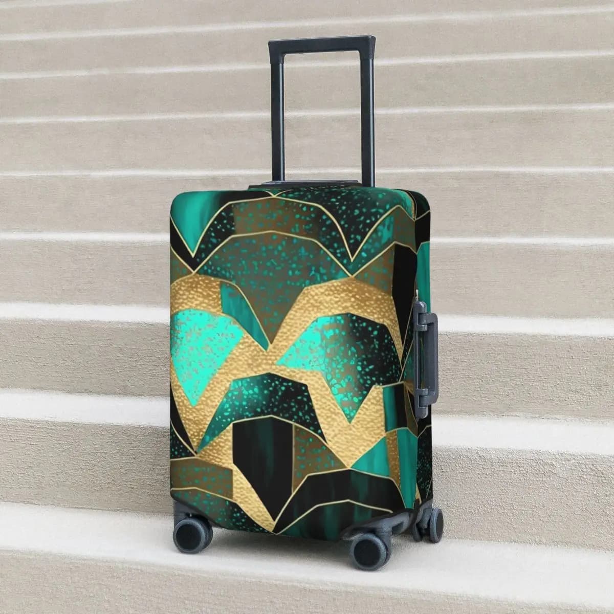 Copri valigia geometrico vintage artistico Squame turchese Protezione aziendale Forniture pratiche per bagagli per le vacanze