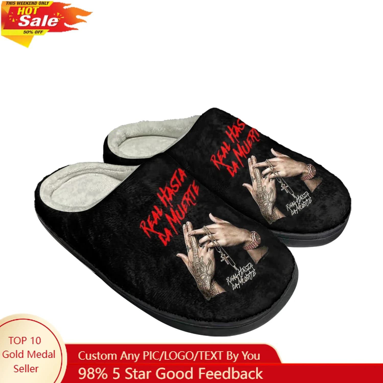 Anuel AA Real Hasta la Muerte Cotton Slippers for Man Woman Teenager Fashion Plush Bedroom Mantieni Hot Shoes Slippers Customized