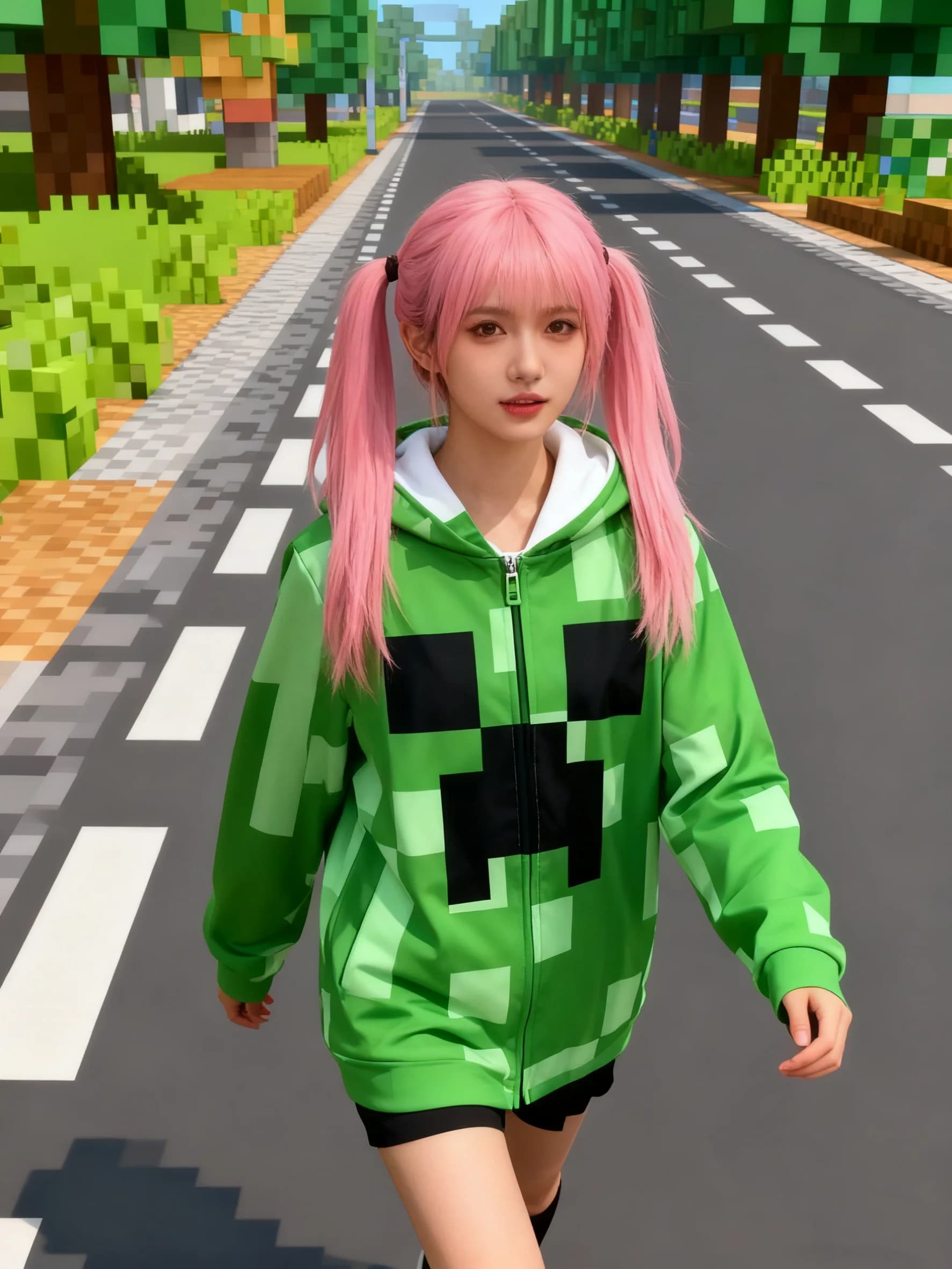 Gioco Costume Cosplay Giacca verde stile pixel Felpa Abiti carini Abbigliamento quotidiano Felpa con cappuccio divertente Abito per eventi di Halloween