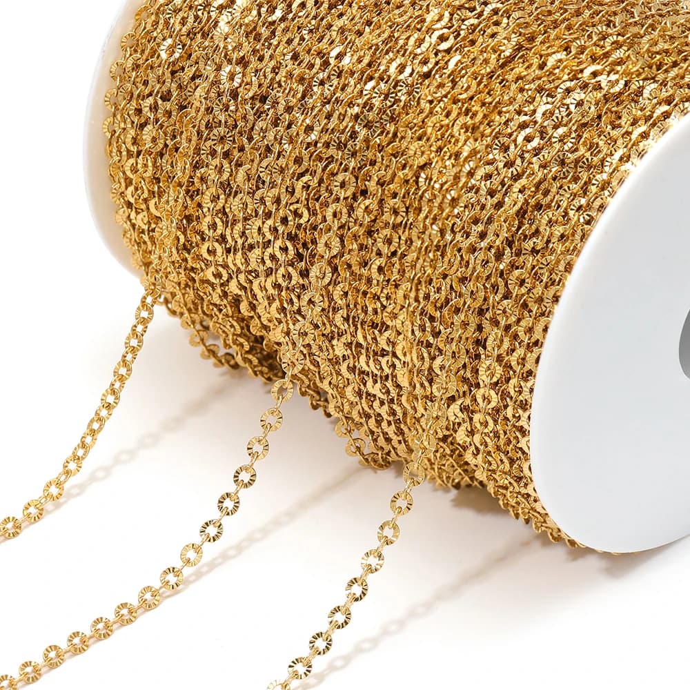 Catena portacavi strutturata in oro PVD in acciaio inossidabile da 2 metri per collane per ragazze fai da te, bracciale da donna, orecchini, gioielli, forniture per la produzione