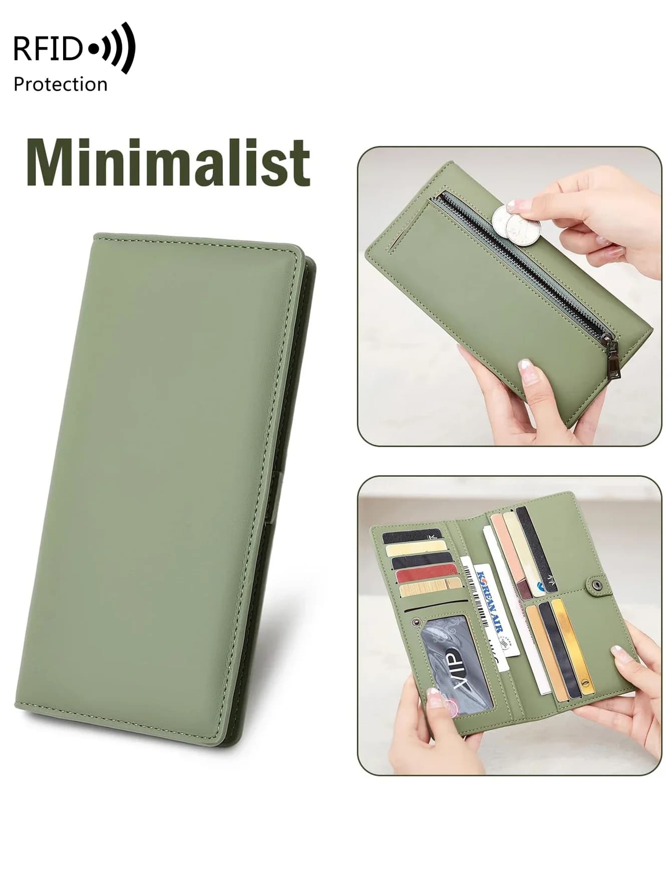 Minimalist Ultra-thin Women Long Wallet PU Double Folding Wallet Multifunctional Women's Coin Credit Card Bag Hand Held Bag
