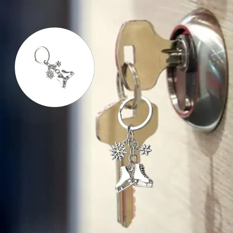 W0YA Elegante portachiavi con ciondolo in argento con pattinaggio ghiaccio e fiocco neve per appassionati sport in