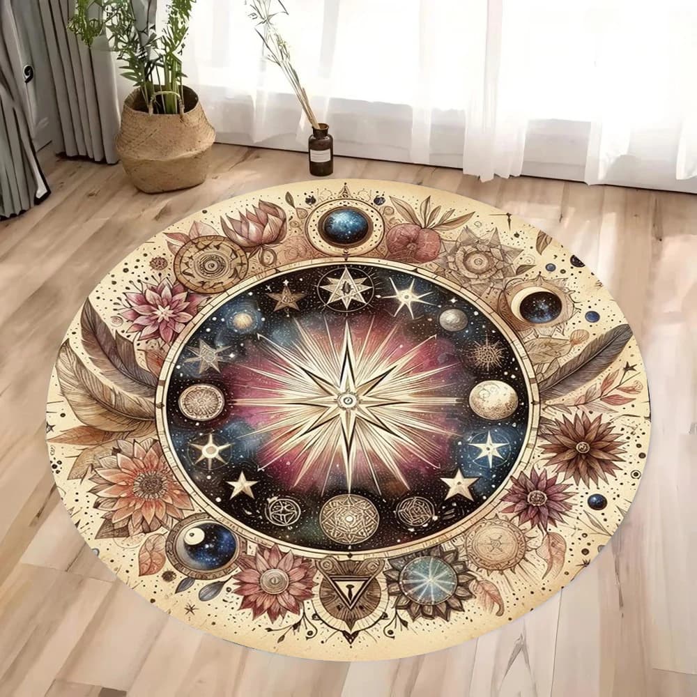 Tarocchi in flanella vichama Tappeto rotondo Mandala Fiore di vita Panno per altare Divinazione Meditazione Cerchio Galassia Tarocchi Tappetino Costellazione Panno