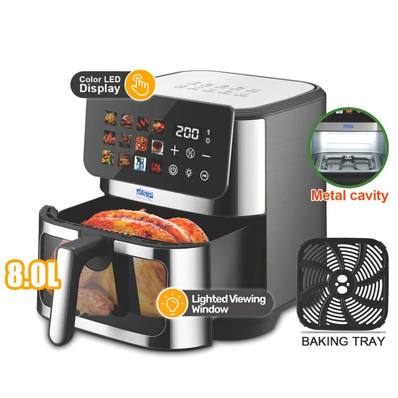 Large Capacity Dansong 8L DSP Air Fryer with Touchscreen and Home Use Display Window in Kitchen