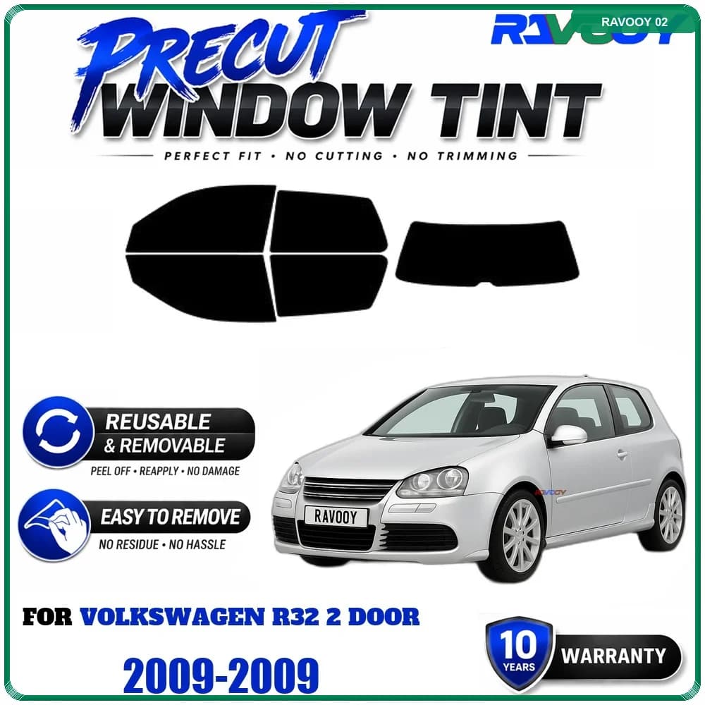 RAVOOY Precut Window Tint, Reusable Removable EPU Film, Custom Fit for Vw R32 2 Door 2006-2009, UV Heat Protection