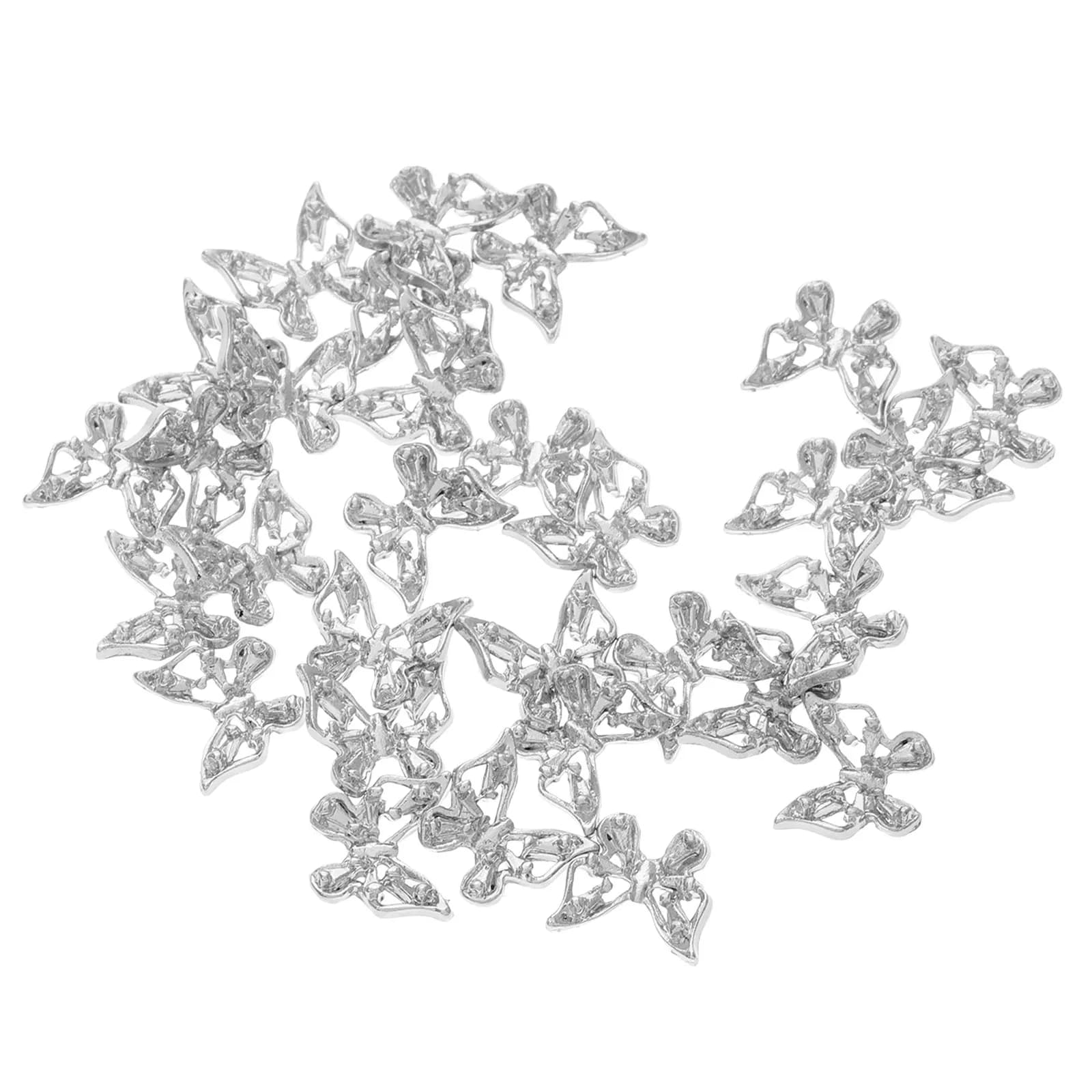 30 Pezzi Decorazioni per Unghie a Forma di Farfalla, Strass in Metallo Argento Traforato, Decorazioni 3D a Fiocco per Nail Art Fai-da-Te