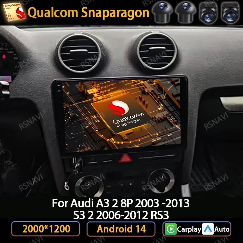 Android 14 Autoradio Per Audi A3 8P 2003 - 2013 Wireless CarPlay Auto 4G WIFI Lettore Video Multimediale GPS 2DIN 360 Macchina Fotografica QLED
