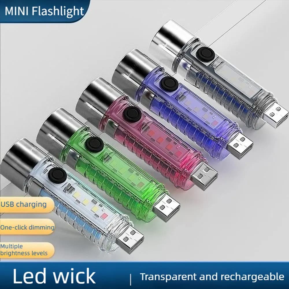 Mini Torcia LED Super Luminosa 4 Colori con Ricarica USB e Magneti, Impermeabile, Luce da Campeggio con Illuminazione Laterale