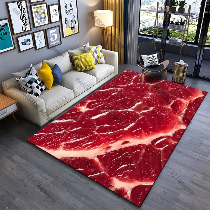 Tappeto con texture di carne rossa fresca, tappeto da yoga, decorazione per soggiorno, tappetino per gattonare per bambini, tappetino per zerbino, tappeto per giochi