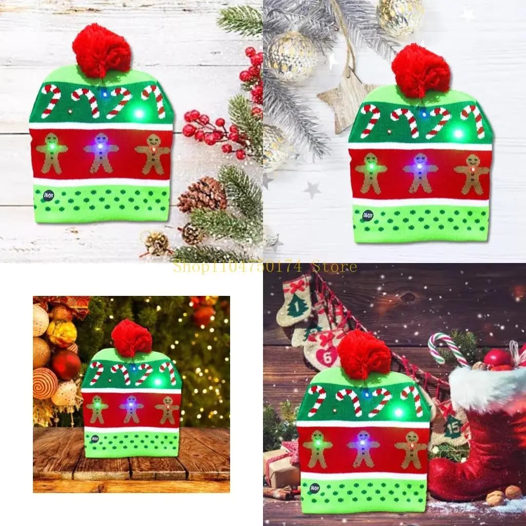 Cappello natalizio a LED Cappelli natalizi Gingerbread Man Brutto cappello Berretto lavorato a maglia unisex per in