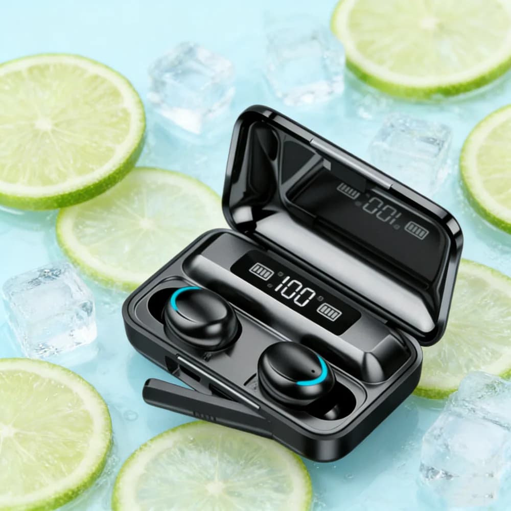 Cuffie Bluetooth con Audio Stereo 9D e Bassi Potenti, Auricolari Sportivi con Controllo Touch e Funzione Vivavoce, Cuffie Wireless TWS