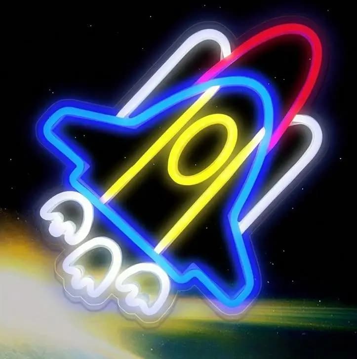 Insegna al Neon a Forma di Razzo, Luci al Neon USB per Casa, Camera da Letto, Sala Giochi, Feste di Compleanno, Decorazione per Camerette, Regali per Bambini, Luce Notturna