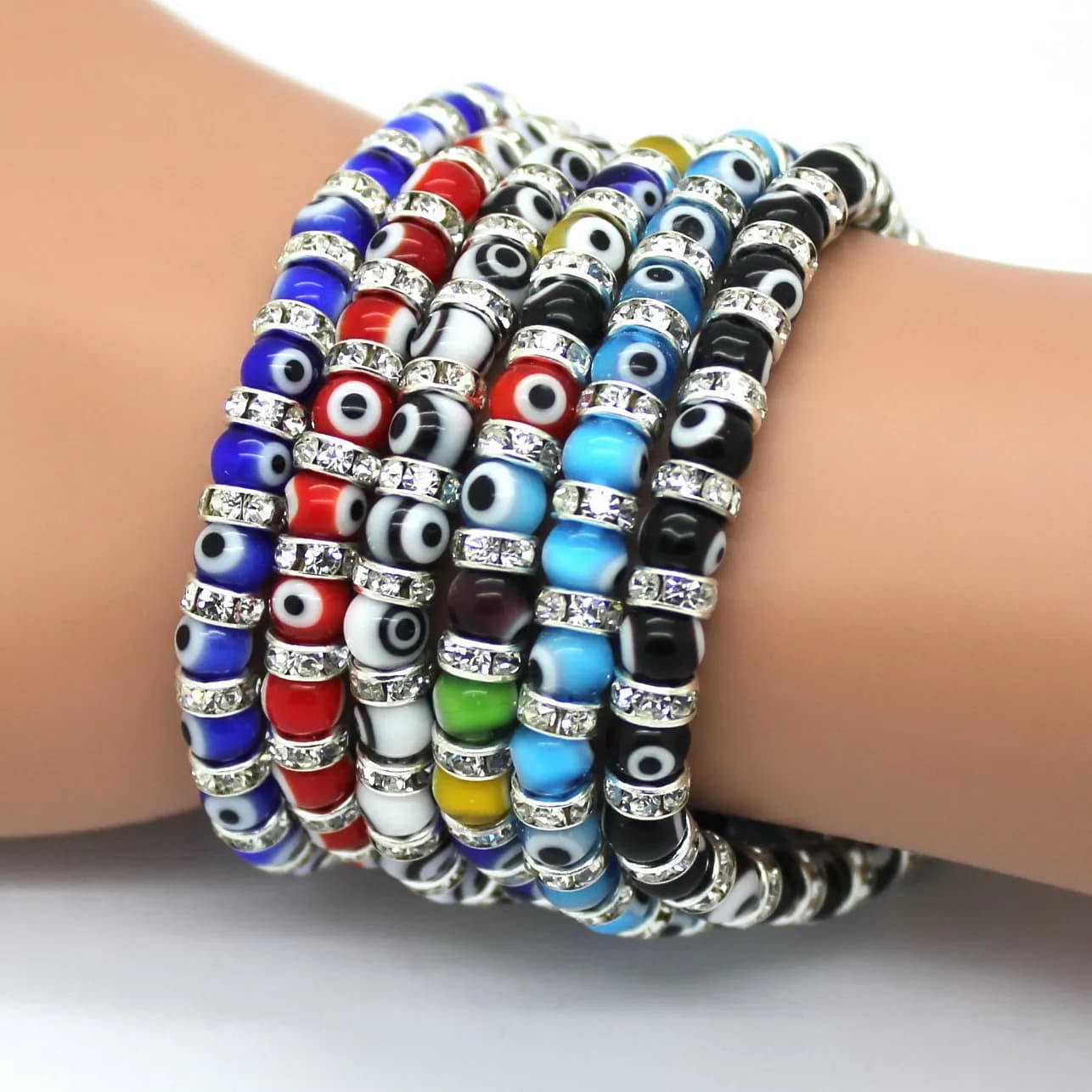 XQNI New Fashion Evil Eye bracciali da uomo braccialetti con ciondoli Mini 6mm braccialetti con filo di corda elastica con perline gioielli da donna