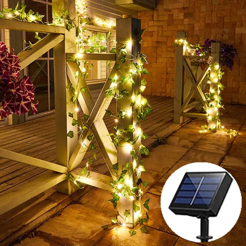 Luci Solari a Forma di Foglie Verdi e Fiori, Ghirlanda per Giardino, Matrimoni, Recinzioni, Decorazioni per Feste, Impermeabile per Esterni
