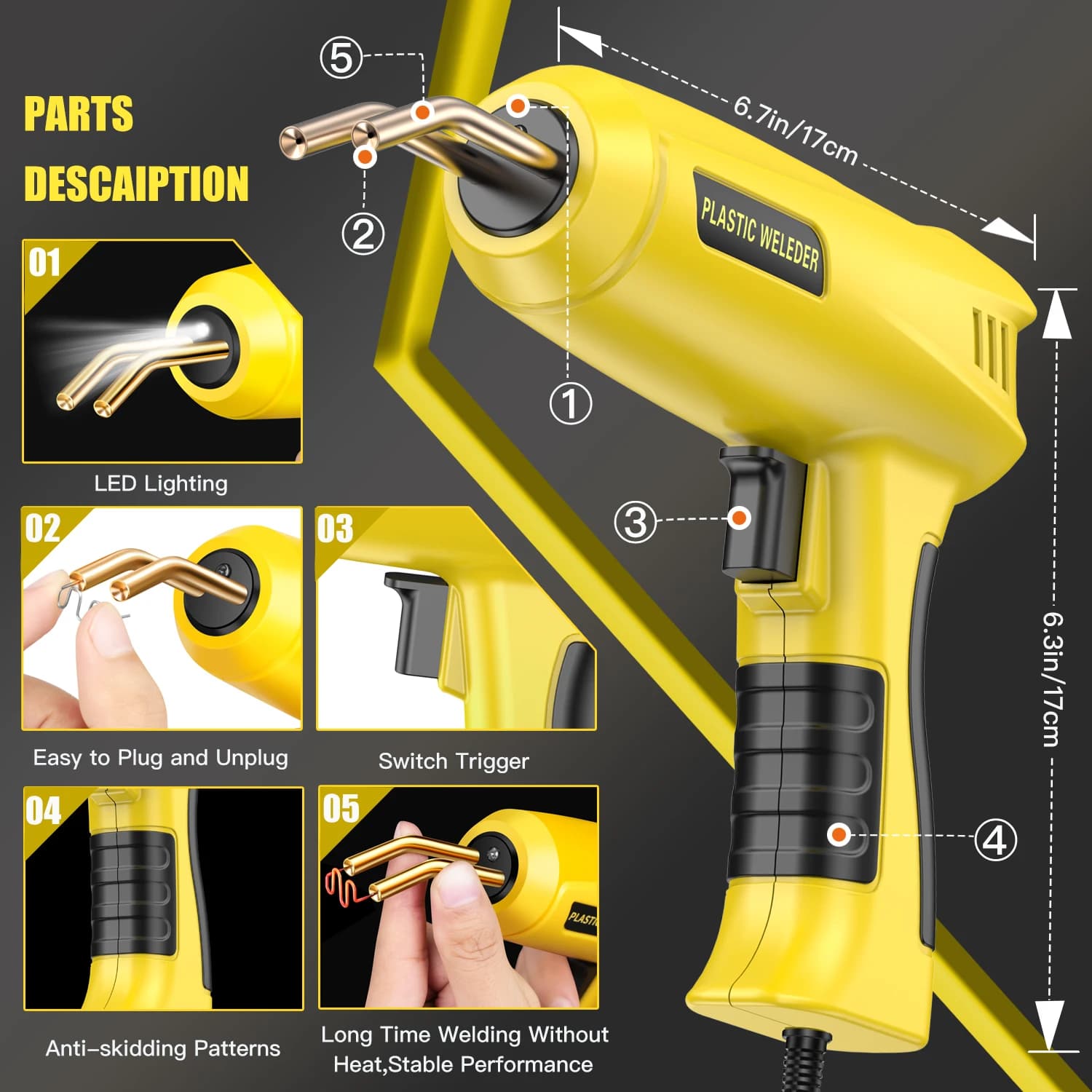 2in1 Kit saldatore di plastica 200W Riscaldamento rapido Paraurti per auto Riparazione Cucitrice a caldo Saldatore PVC Riparazione saldatrice