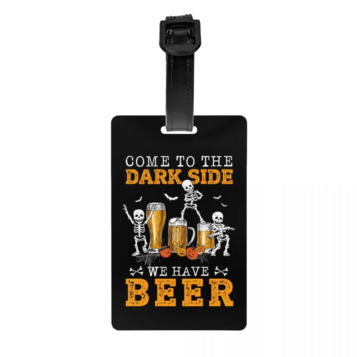 Etichetta per bagagli personalizzata Happy Halloween divertente scheletro bere birra con biglietto da visita Etichetta identificativa per copertura privacy per valigia da viaggio