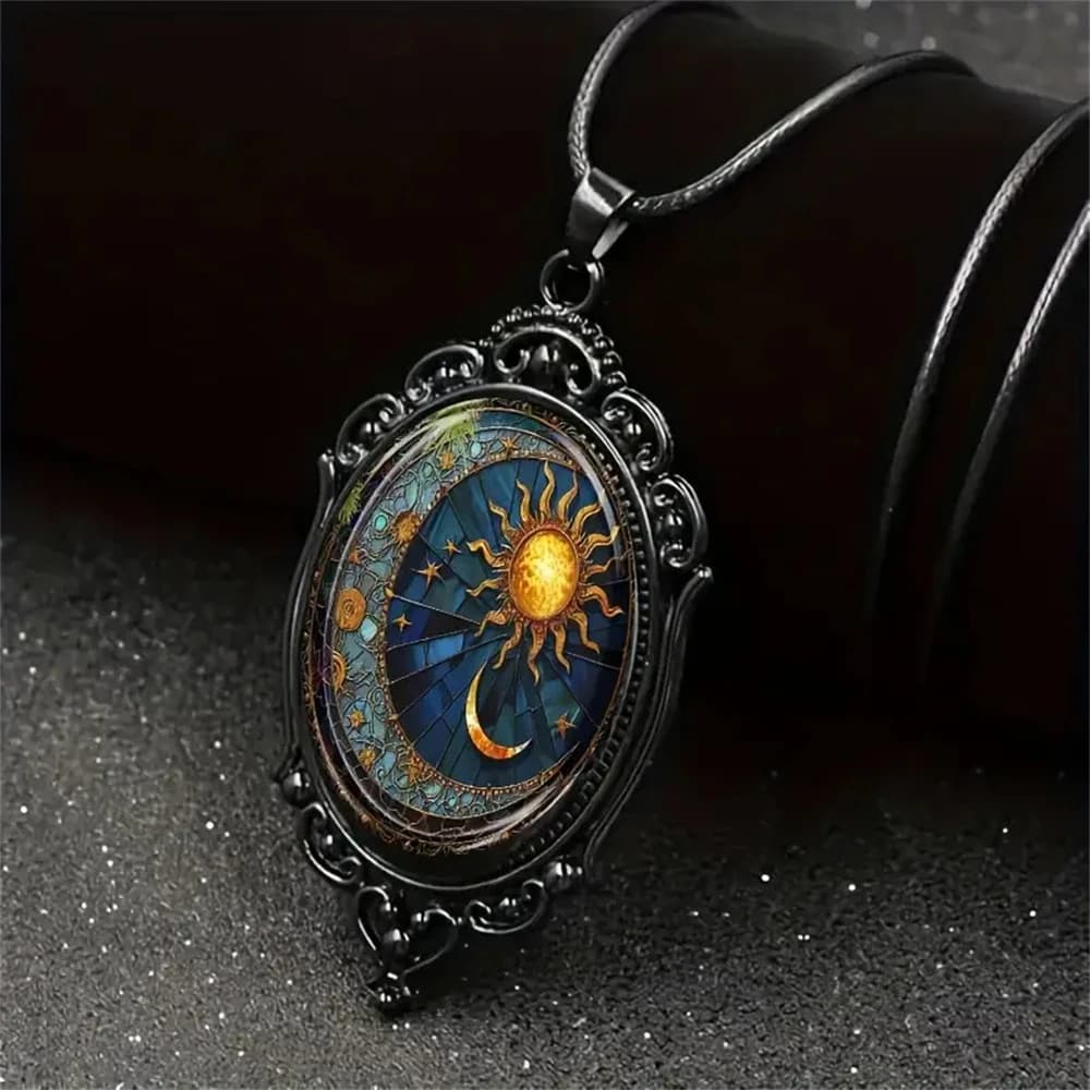 Collana con ciondolo cammeo vintage per uomo donna sole luna catena antica gioielli elegante regalo romantico gotico per San Valentino