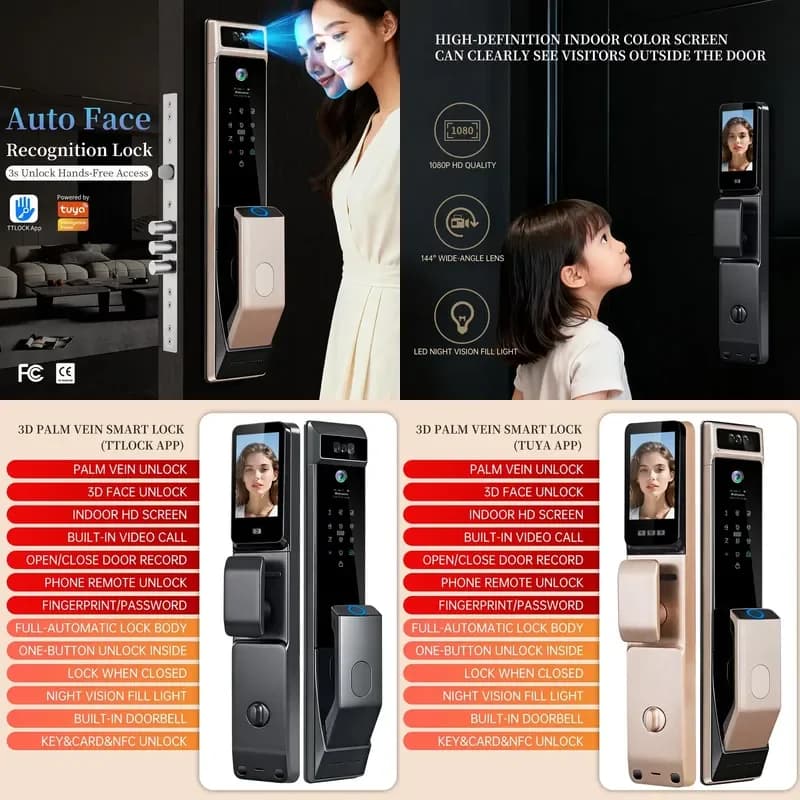 【CHIMU HOME】 Palm Vein Intelligent Face Recognition Door for Digital Biometric Fingerprint Smart Door with Camera