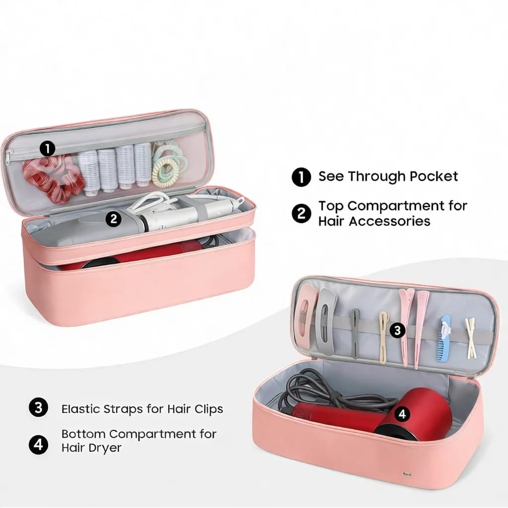 Portable Hair Dryer Storage Case Multi Functional Travel Organizer For Curling Iron Straightener Washable Durable Fabric Pouch