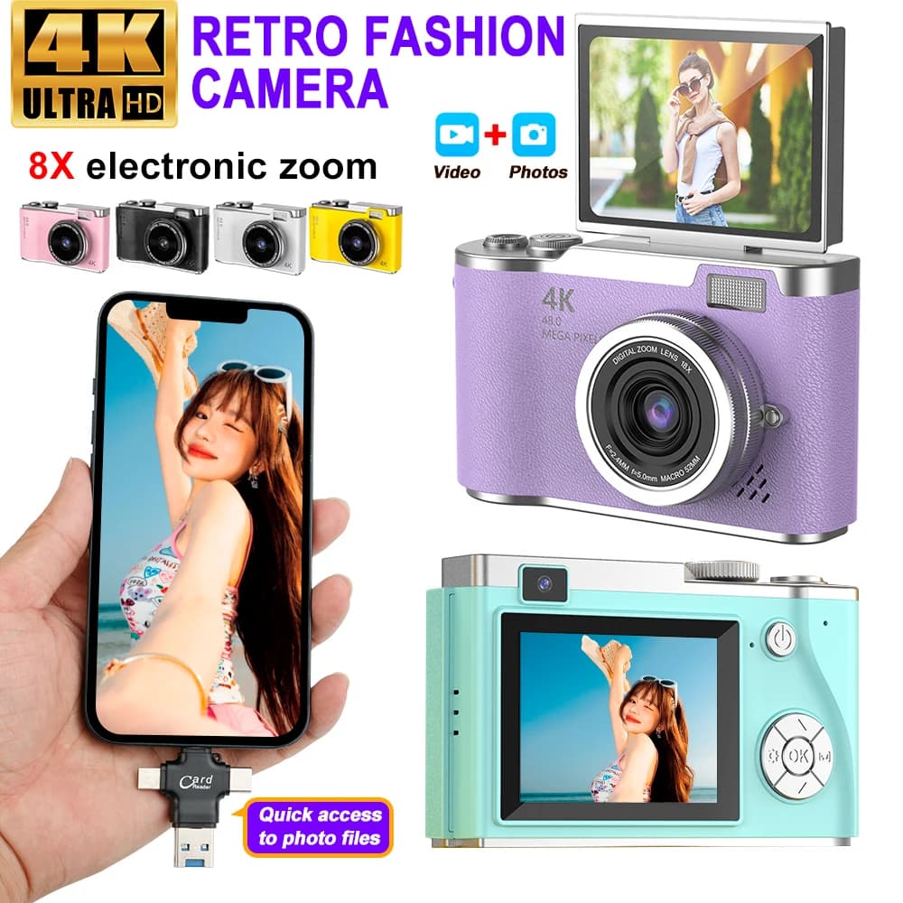 4K Digital Camera 48MP Kid Camera Autofocus Vlogging Camera 2.4inches Flip the Screen 180° for Kid Adult Beginners Portable Cam