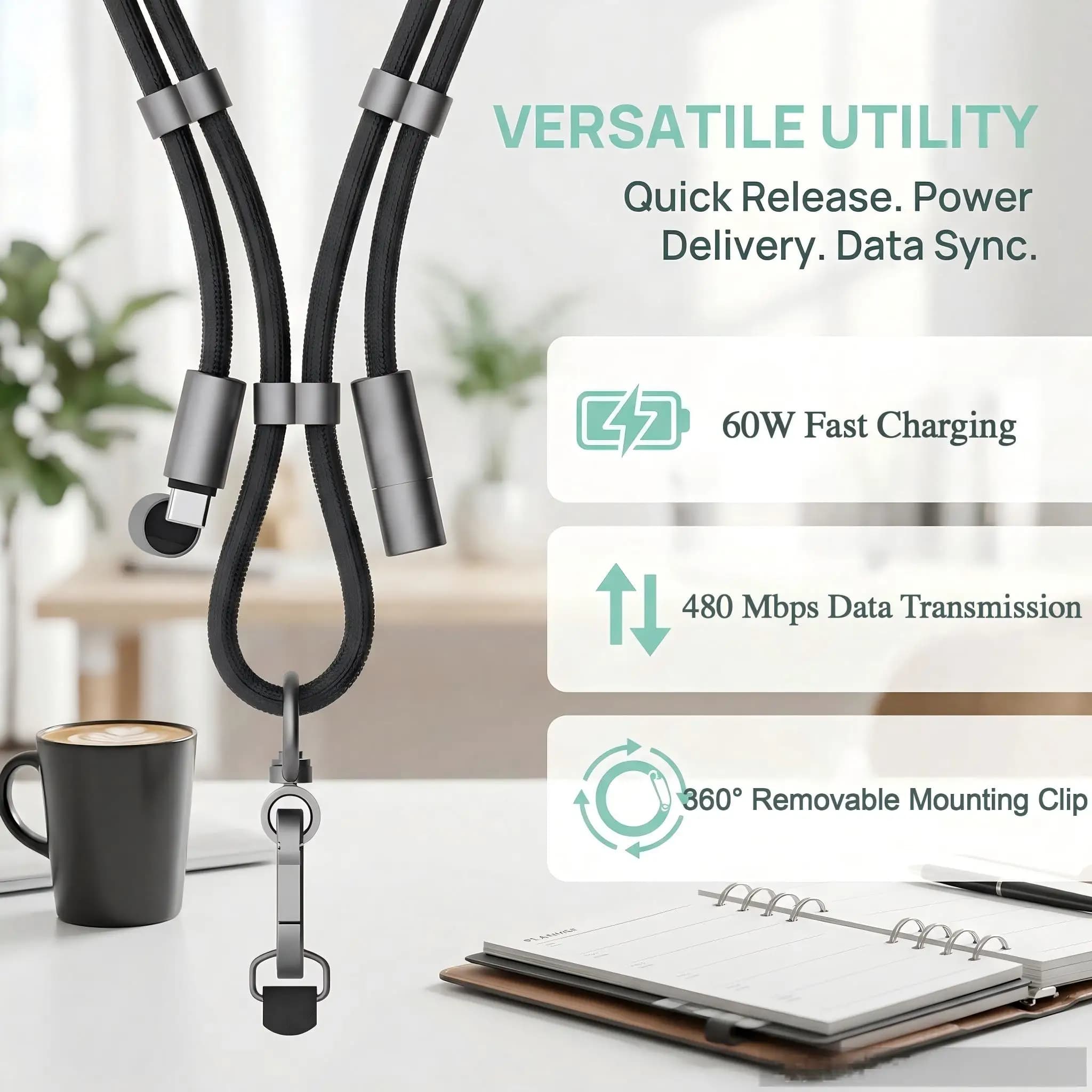 Cavo USB C a C con Laccetto per Ricarica Rapida 2 in 1, Cavo Universale per iPhone 15 Pro Max, Samsung e Android