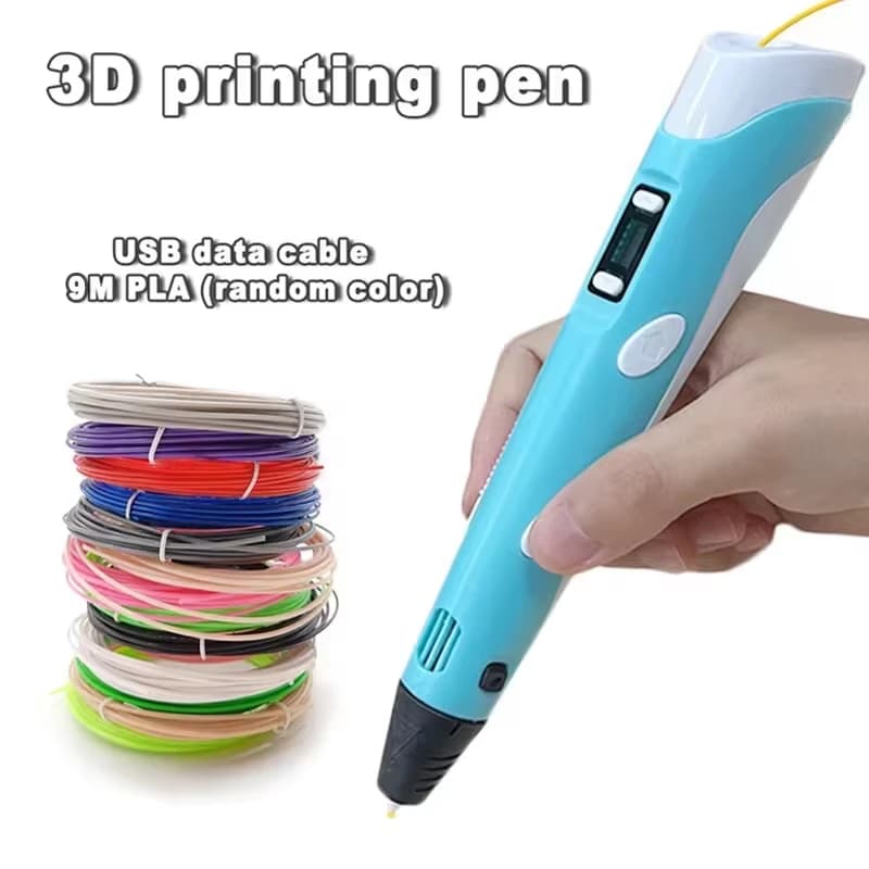 3D Printing Pen with Display - Includes 3D Pen, 3 Starter Colors of PLA Filament, Stencil Book + Project Guide