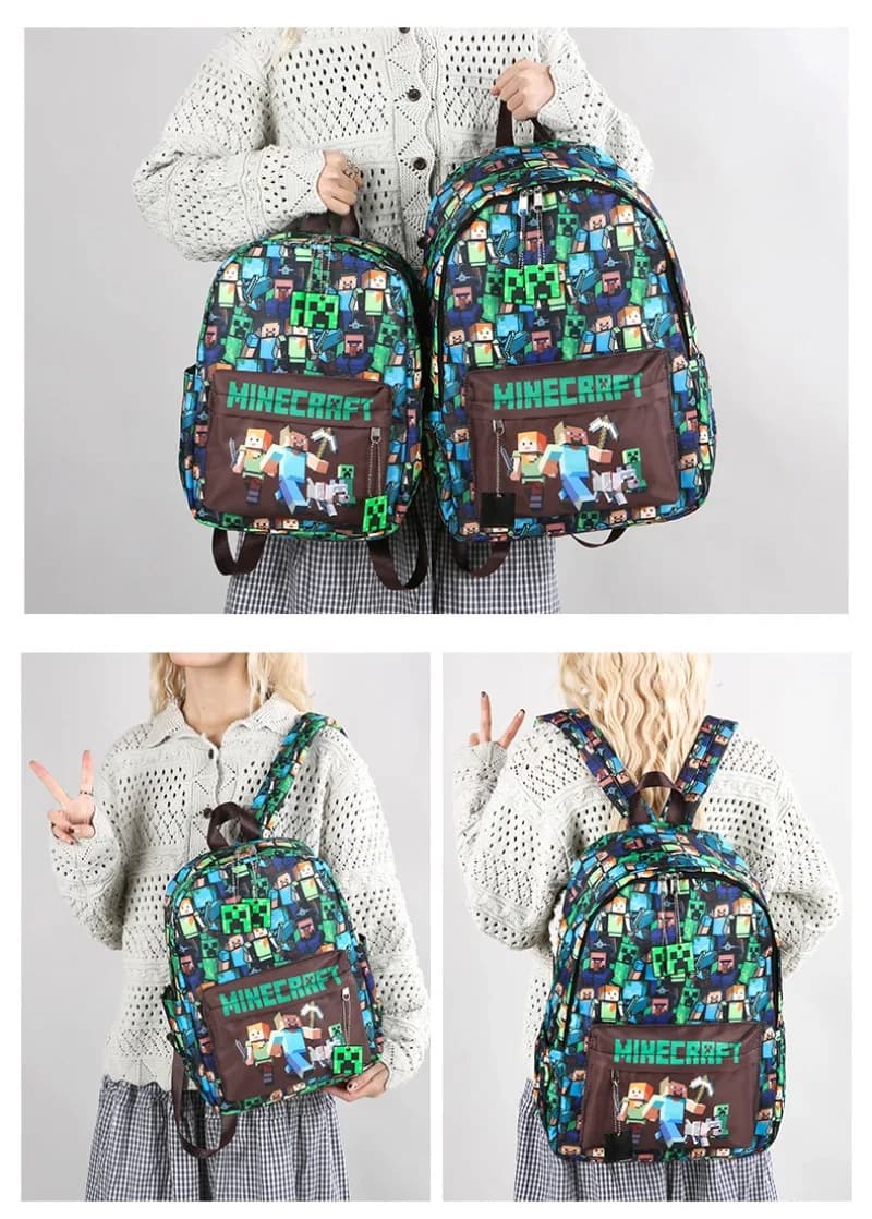 In Stock Minecraft Backpack Graffiti Print Lightweight School Backpack Casual Daily Travel Bag For Male Young Men Outdoor Use