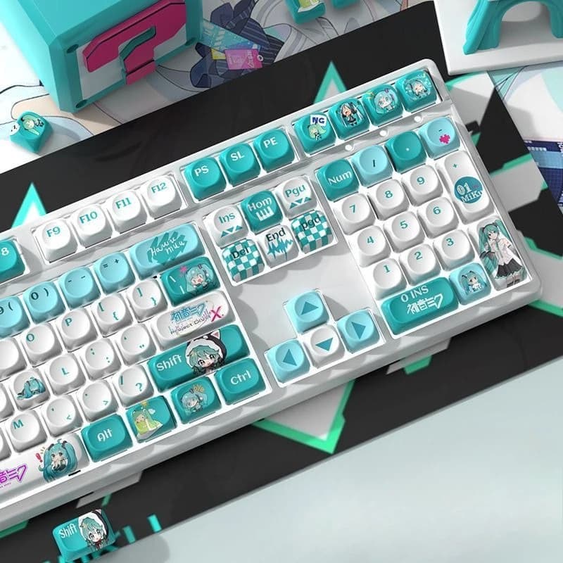 Hatsune Miku Copritasti PBT Tema a sublimazione Altezza Set completo di graziosi accessori per tastiera a croce meccanica
