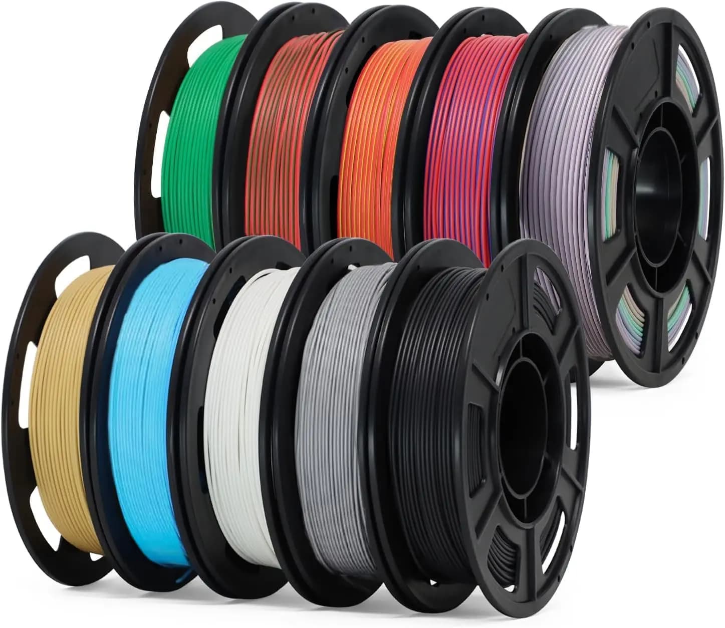 Matte PLA 3D Printer Filament 1.75mm Bundle, Low Gloss & No Sanding Needed, Smooth Extrusion, Easy Support Removal, 10×250g Spools (2.5kg Total), 10 Colors Pack