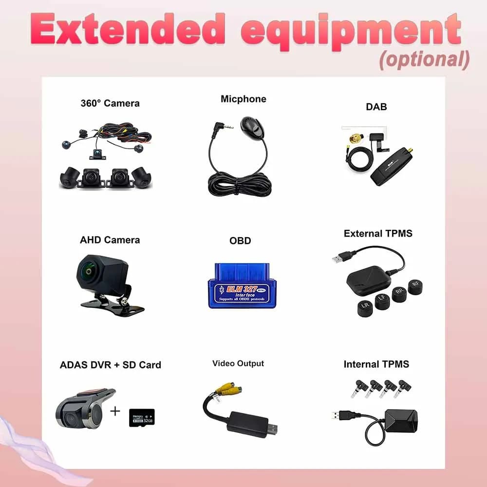 XingJun Store per accessori per apparecchiature Autoradio Android opzionale Telecamera 360 DAB TPMS HDMI DVR OBD DAB + Navigazione GPS ADI