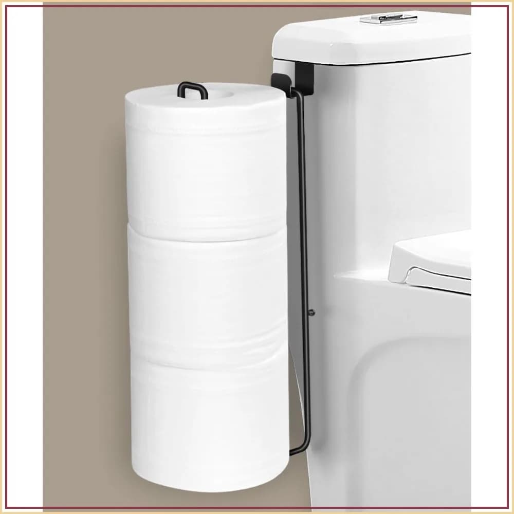 Toilet Paper Holder with Storage for 3 Rolls, Wall Mounted or Over Tank, Self Adhesive, Stainless Steel, Black