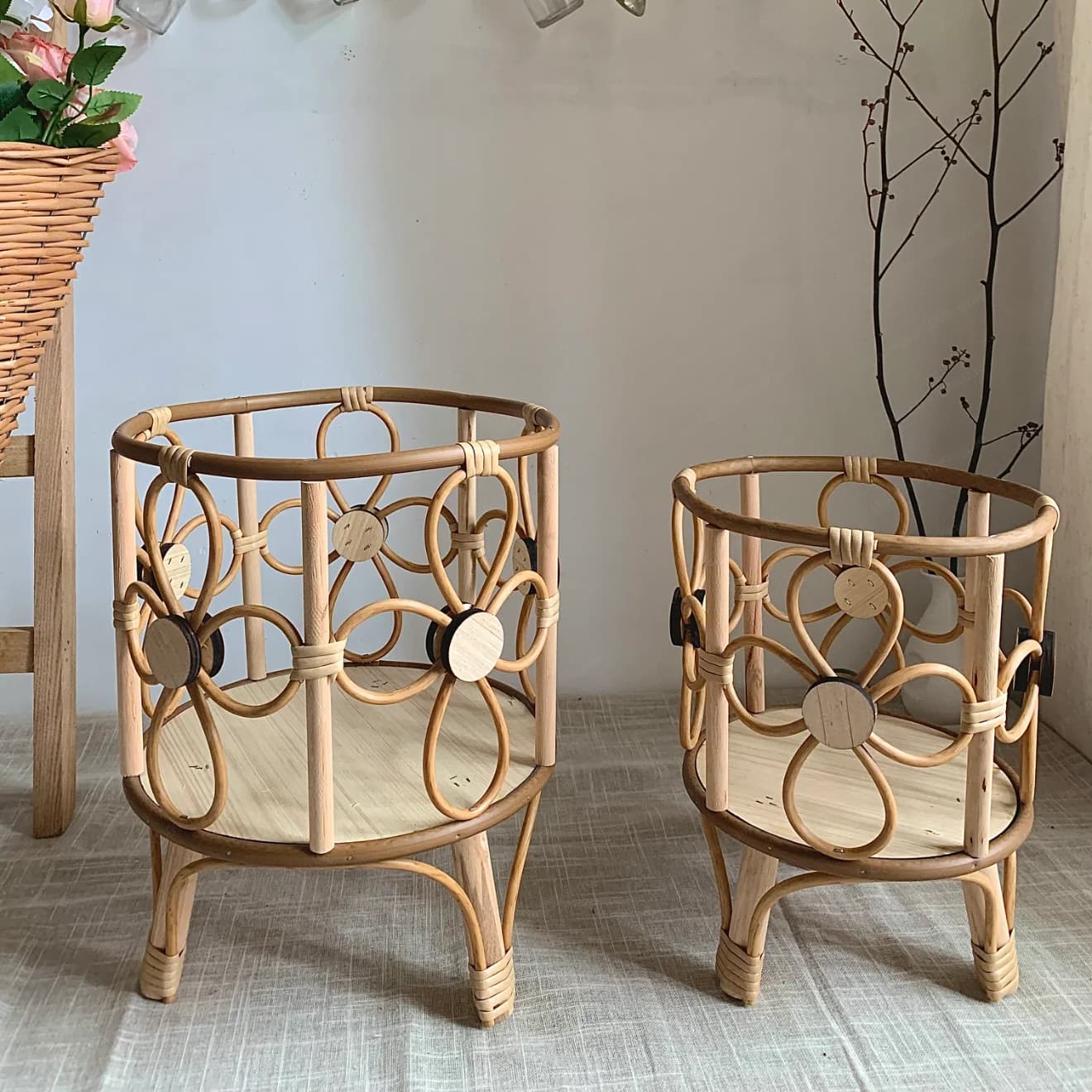 Cestino portaoggetti fatto a mano in finto rattan per vasi da fiori in stile nordico creativo soggiorno camera da letto desktop pianta verde in vaso