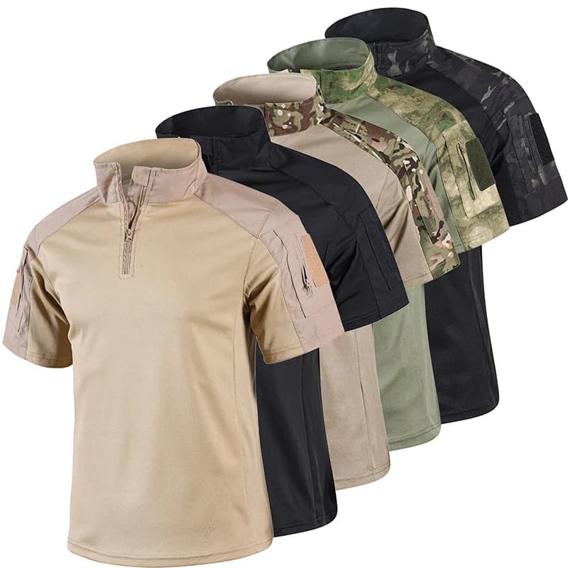 Magliette Tattiche da Combattimento per Uomo, Asciugatura Rapida, Traspiranti, Mezza Zip, Manica Corta, Camicia Militare con Tasche, Leggere per Escursionismo