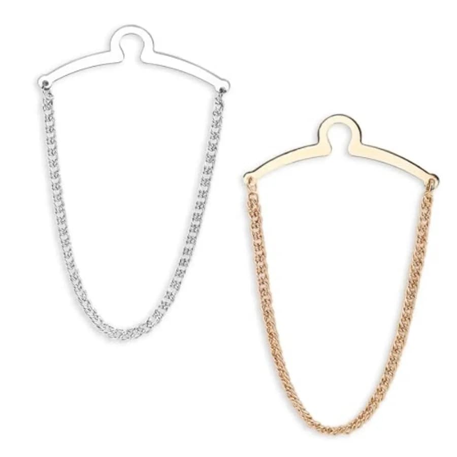 2 Packs Tie Chain for Men Fashion Necktie Clips and Chains, Men's Accessories with Ring Clasps for Suits, Neckties, Vests and T
