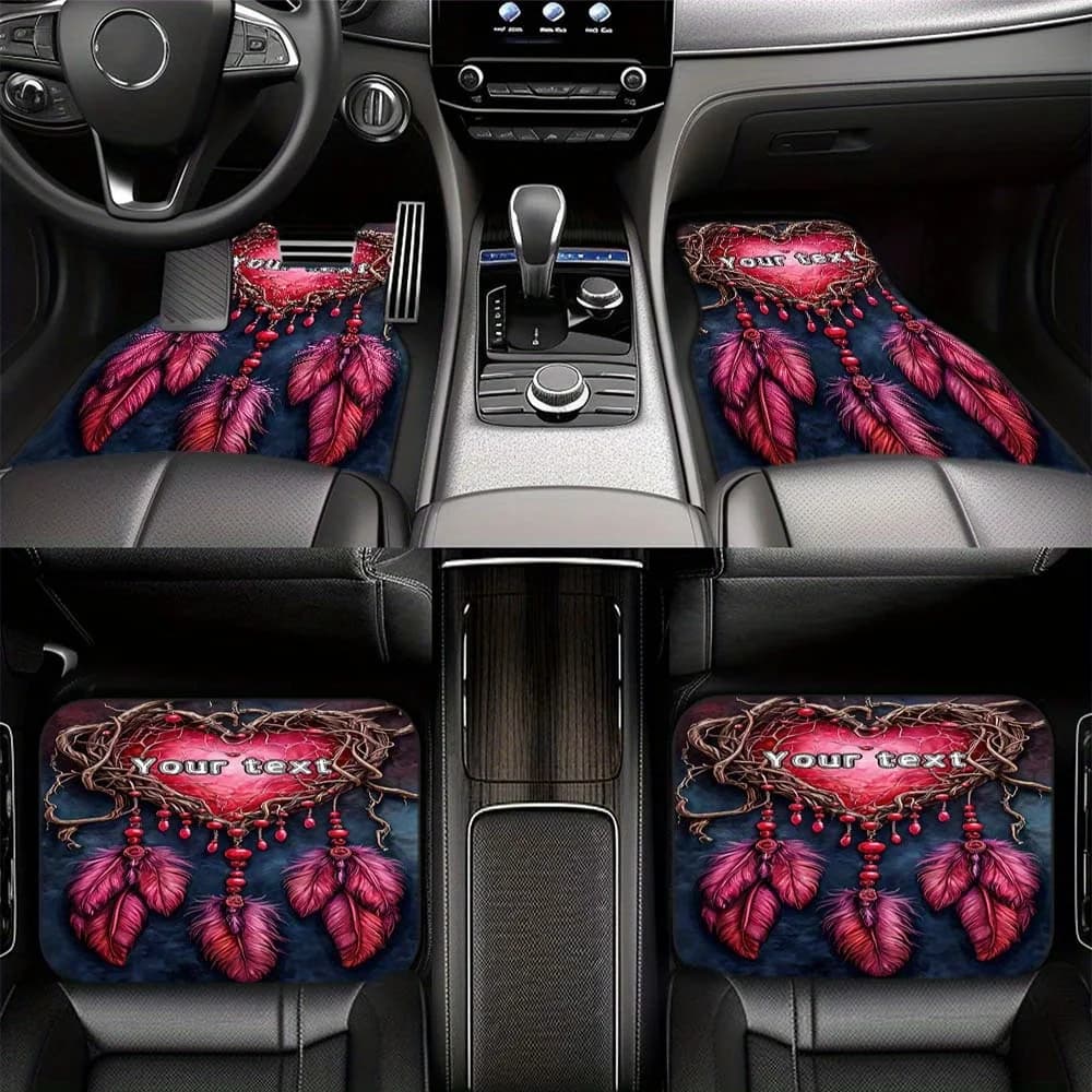1pc/2pcs/4pcs Love Dream Catcher Customize Your Text Car Floor Mats, Stylish Car Interior For Compact Cars, Vans, SUVs And More