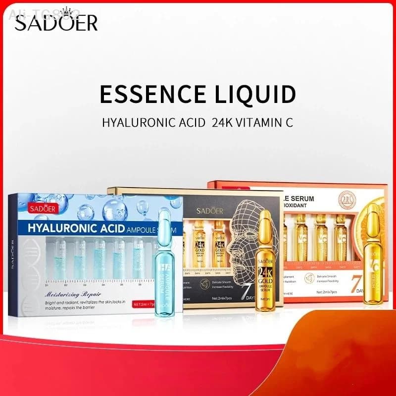 SADOER Set of 7 Sieri with Vitamin C, 24K Gold and Hyaluronic Acid, Hydrating and Illuminating Viso Essence